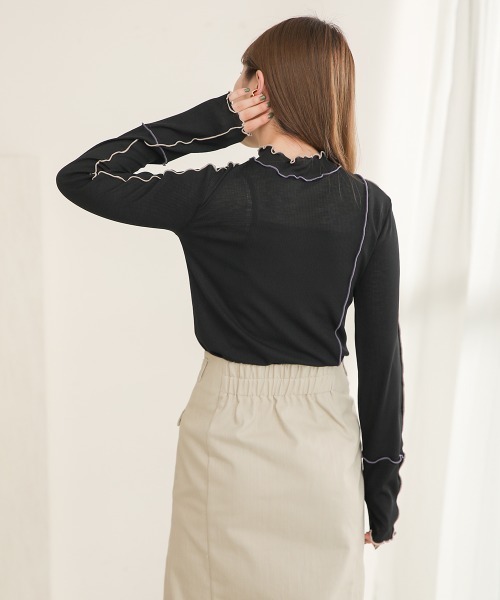 Bab（バブ）の「2WAY配色メロウハイネックトップス（Tシャツ/カットソー・レディース・ライトグレー/アイボリー/ブラック/ブラウン/イエロー/キャメル・FREE）」の19枚目の写真