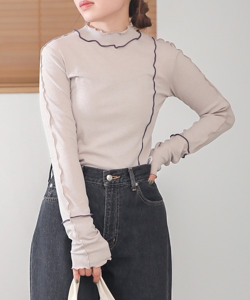 Bab（バブ）の「2WAY配色メロウハイネックトップス（Tシャツ/カットソー・レディース・ライトグレー/アイボリー/ブラック/ブラウン/イエロー/キャメル・FREE）」の20枚目の写真