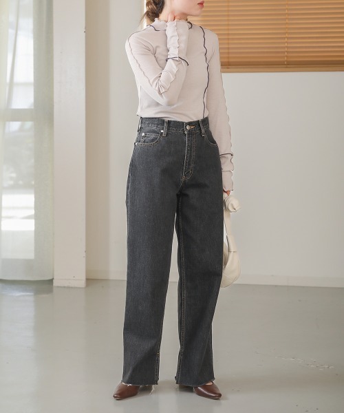 Bab（バブ）の「2WAY配色メロウハイネックトップス（Tシャツ/カットソー・レディース・ライトグレー/アイボリー/ブラック/ブラウン/イエロー/キャメル・FREE）」の21枚目の写真