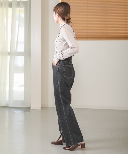 Bab（バブ）の「2WAY配色メロウハイネックトップス（Tシャツ/カットソー・レディース・ライトグレー/アイボリー/ブラック/ブラウン/イエロー/キャメル・FREE）」の22枚目の写真