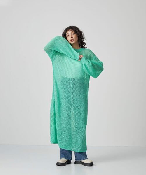 CITEN（シテン）の「＜CITEN＞アルパカミックス メッシュ ロングワンピース（ワンピース・レディース・ブラック/ライム・FREE）」の21枚目の写真