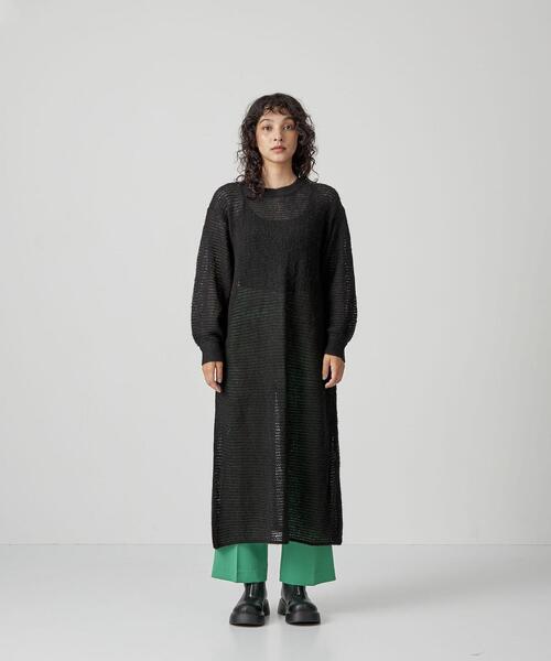 CITEN（シテン）の「＜CITEN＞アルパカミックス メッシュ ロングワンピース（ワンピース・レディース・ブラック/ライム・FREE）」の4枚目の写真