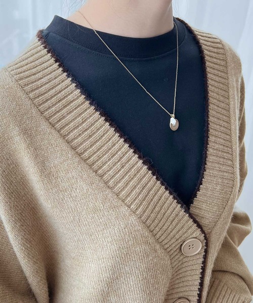 柔らかもち肌。パイピング配色オーバーニットカーディガン