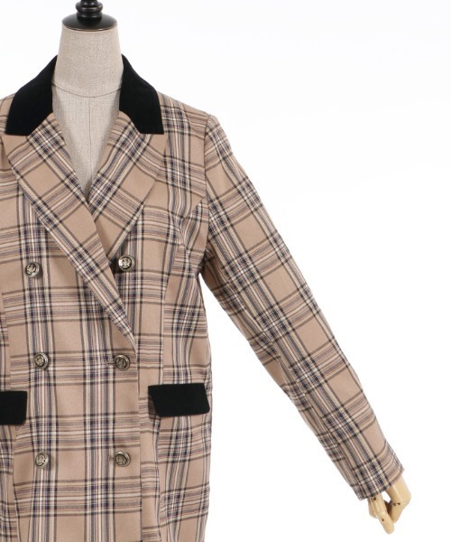 axes femme POETIQUE（アクシーズファムポエティック）の「チェック×別珍ロングジャケット（テーラードジャケット・レディース・ネイビー/ブラウン/グレー・MEDIUM）」の16枚目の写真