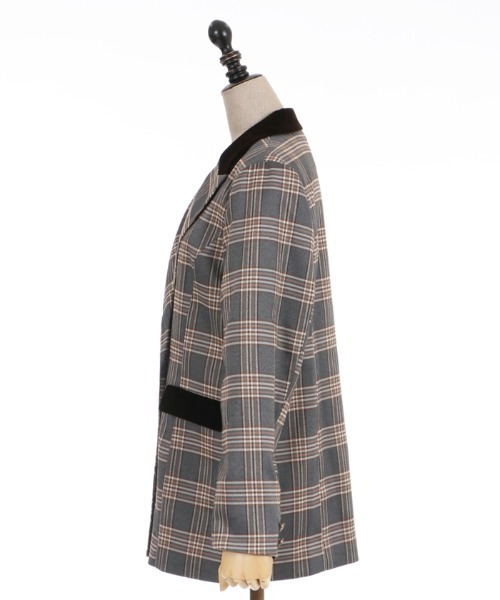 axes femme POETIQUE（アクシーズファムポエティック）の「チェック×別珍ロングジャケット（テーラードジャケット・レディース・ネイビー/ブラウン/グレー・MEDIUM）」の18枚目の写真