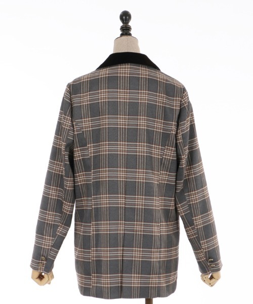 axes femme POETIQUE（アクシーズファムポエティック）の「チェック×別珍ロングジャケット（テーラードジャケット・レディース・ネイビー/ブラウン/グレー・MEDIUM）」の19枚目の写真