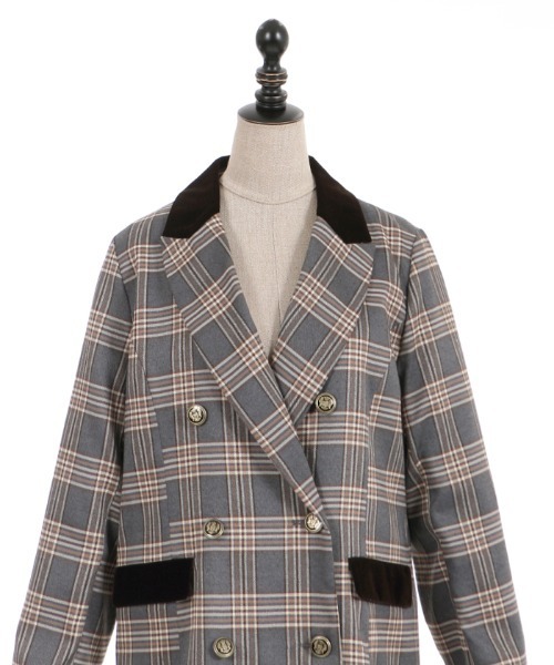 axes femme POETIQUE（アクシーズファムポエティック）の「チェック×別珍ロングジャケット（テーラードジャケット・レディース・ネイビー/ブラウン/グレー・MEDIUM）」の20枚目の写真