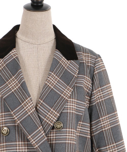 axes femme POETIQUE（アクシーズファムポエティック）の「チェック×別珍ロングジャケット（テーラードジャケット・レディース・ネイビー/ブラウン/グレー・MEDIUM）」の22枚目の写真