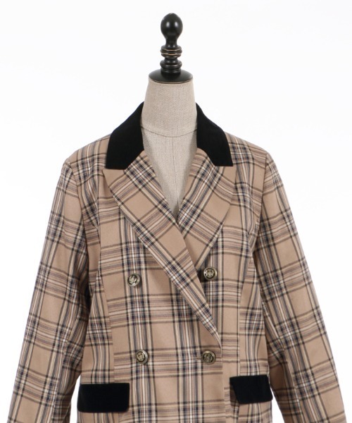 axes femme POETIQUE（アクシーズファムポエティック）の「チェック×別珍ロングジャケット（テーラードジャケット・レディース・ネイビー/ブラウン/グレー・MEDIUM）」の5枚目の写真