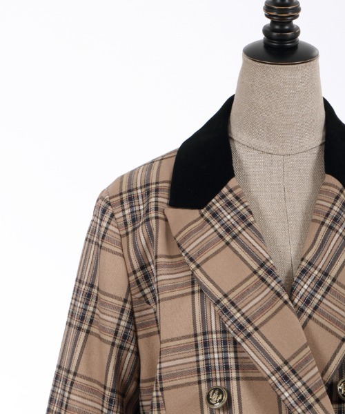 axes femme POETIQUE（アクシーズファムポエティック）の「チェック×別珍ロングジャケット（テーラードジャケット・レディース・ネイビー/ブラウン/グレー・MEDIUM）」の7枚目の写真