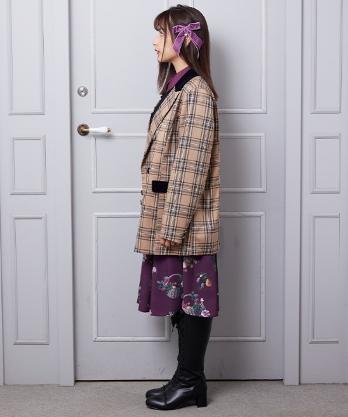 axes femme POETIQUE（アクシーズファムポエティック）の「チェック×別珍ロングジャケット（テーラードジャケット・レディース・ネイビー/ブラウン/グレー・MEDIUM）」の8枚目の写真