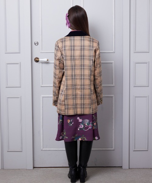 axes femme POETIQUE（アクシーズファムポエティック）の「チェック×別珍ロングジャケット（テーラードジャケット・レディース・ネイビー/ブラウン/グレー・MEDIUM）」の9枚目の写真