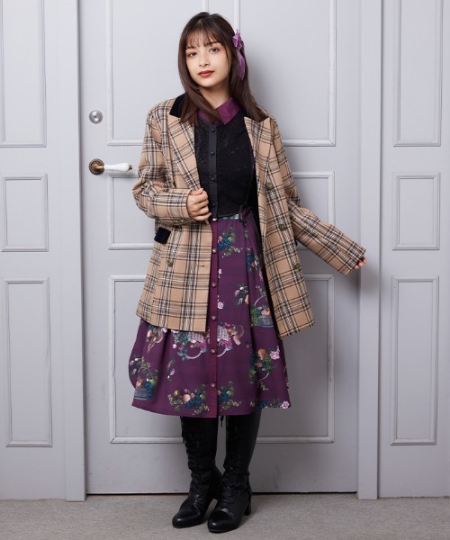 axes femme POETIQUE（アクシーズファムポエティック）の「チェック×別珍ロングジャケット（テーラードジャケット・レディース・ネイビー/ブラウン/グレー・MEDIUM）」の10枚目の写真