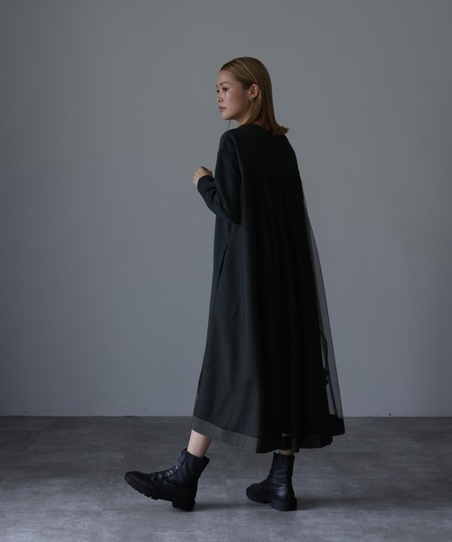 HERENCIA(ヘレンチア)の「フロント&バックチュール ロングスリーブ デザイン ワンピース(ドレス・レディース・ダークカーキ/ブラック・MEDIUM/LARGE)」の21枚目の写真