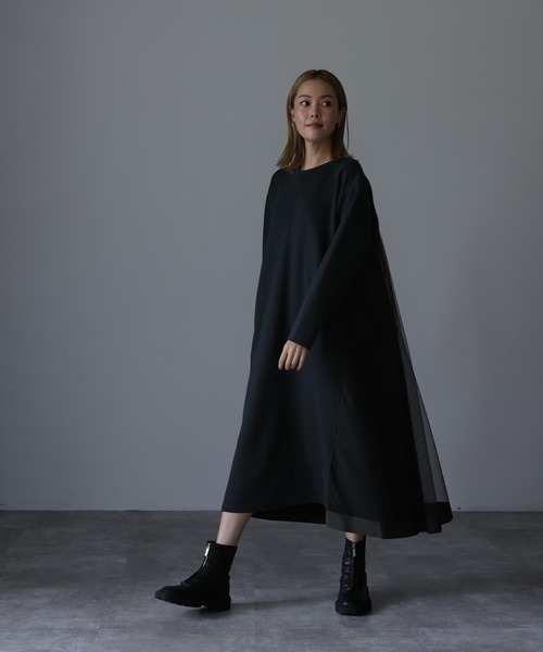 HERENCIA(ヘレンチア)の「フロント&バックチュール ロングスリーブ デザイン ワンピース(ドレス・レディース・ダークカーキ/ブラック・MEDIUM/LARGE)」の20枚目の写真