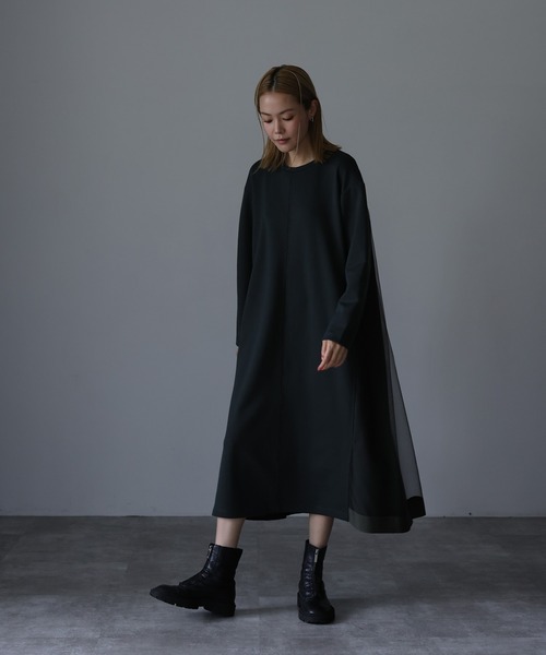 HERENCIA(ヘレンチア)の「フロント&バックチュール ロングスリーブ デザイン ワンピース(ドレス・レディース・ダークカーキ/ブラック・MEDIUM/LARGE)」の18枚目の写真