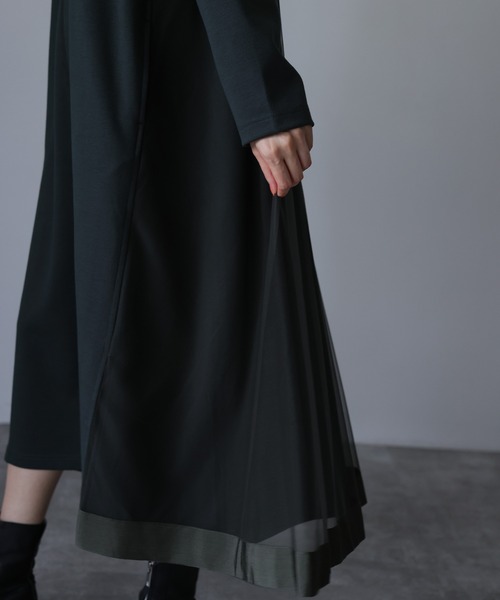 HERENCIA(ヘレンチア)の「フロント&バックチュール ロングスリーブ デザイン ワンピース(ドレス・レディース・ダークカーキ/ブラック・MEDIUM/LARGE)」の7枚目の写真