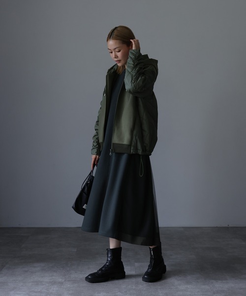 HERENCIA(ヘレンチア)の「フロント&バックチュール ロングスリーブ デザイン ワンピース(ドレス・レディース・ダークカーキ/ブラック・MEDIUM/LARGE)」の11枚目の写真