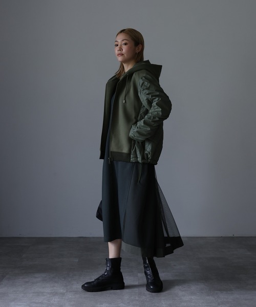 HERENCIA(ヘレンチア)の「フロント&バックチュール ロングスリーブ デザイン ワンピース(ドレス・レディース・ダークカーキ/ブラック・MEDIUM/LARGE)」の12枚目の写真