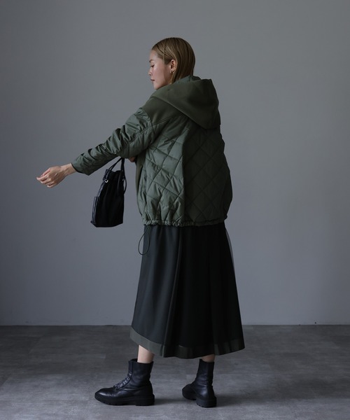 HERENCIA(ヘレンチア)の「フロント&バックチュール ロングスリーブ デザイン ワンピース(ドレス・レディース・ダークカーキ/ブラック・MEDIUM/LARGE)」の13枚目の写真