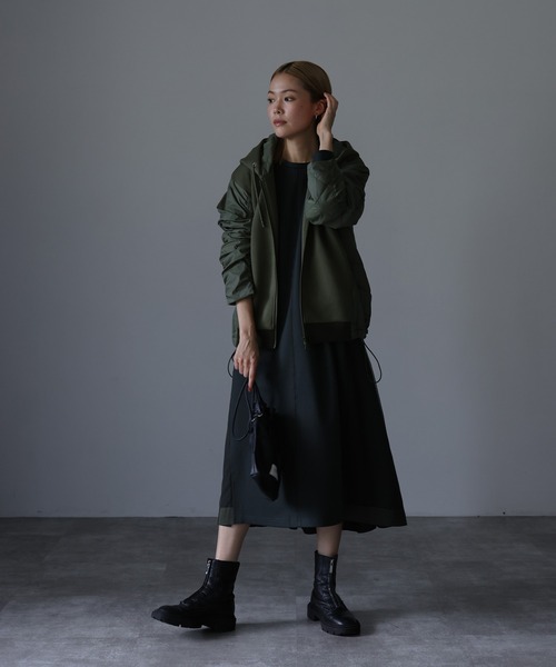 HERENCIA(ヘレンチア)の「フロント&バックチュール ロングスリーブ デザイン ワンピース(ドレス・レディース・ダークカーキ/ブラック・MEDIUM/LARGE)」の10枚目の写真