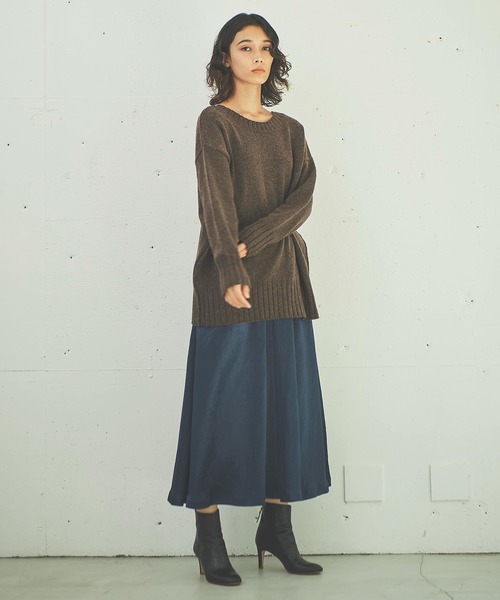 OUTERSUNSET（アウターサンセット）の「tuck satin skirt（スカート・レディース・ネイビー/ブラウン・SMALL/MEDIUM）」の12枚目の写真