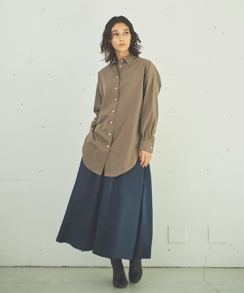 OUTERSUNSET（アウターサンセット）の「tuck satin skirt（スカート・レディース・ネイビー/ブラウン・SMALL/MEDIUM）」の16枚目の写真