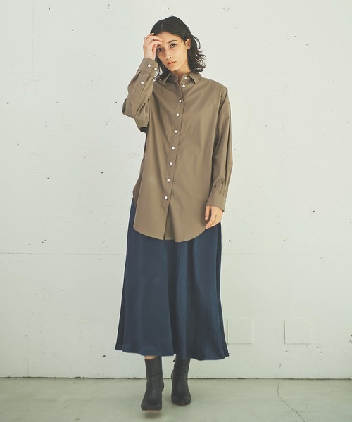 OUTERSUNSET（アウターサンセット）の「tuck satin skirt（スカート・レディース・ネイビー/ブラウン・SMALL/MEDIUM）」の15枚目の写真
