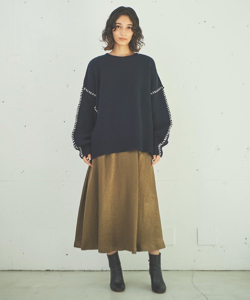 OUTERSUNSET（アウターサンセット）の「tuck satin skirt（スカート・レディース・ネイビー/ブラウン・SMALL/MEDIUM）」の5枚目の写真