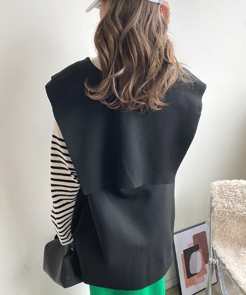 Futier land（フューティアランド）の「セーラーカラーニットジレ（ベスト・レディース・ブラック/アイボリー/ブラウン・FREE）」の7枚目の写真