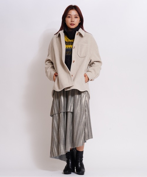 GIORDANO（ジョルダーノ）の「[ GIORDANO ]ウールタッチシャツジャケット（ブルゾン・レディース・カーキ・MEDIUM/LARGE）」の13枚目の写真