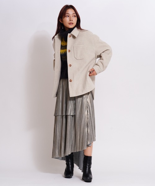 GIORDANO（ジョルダーノ）の「[ GIORDANO ]ウールタッチシャツジャケット（ブルゾン・レディース・カーキ・MEDIUM/LARGE）」の14枚目の写真