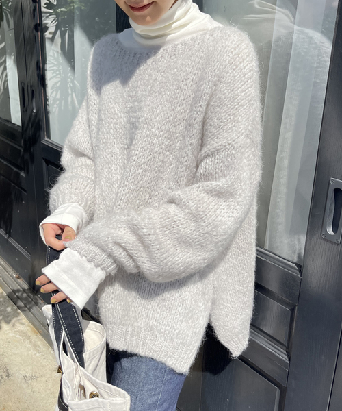 TRICOTS JEAN MARC(トリコットジーンマルク)の「≪追加≫【TRICOTS JEAN MARC】別注ボートネックスリットプルオーバー(ニット/セーター・レディース・チャコールグレー/パープル/イエロー・FREE)」の4枚目の写真