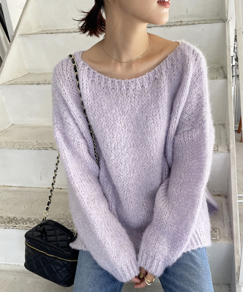 TRICOTS JEAN MARC(トリコットジーンマルク)の「≪追加≫【TRICOTS JEAN MARC】別注ボートネックスリットプルオーバー(ニット/セーター・レディース・チャコールグレー/パープル/イエロー・FREE)」の5枚目の写真