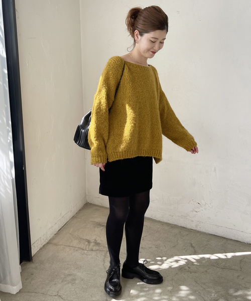 TRICOTS JEAN MARC(トリコットジーンマルク)の「≪追加≫【TRICOTS JEAN MARC】別注ボートネックスリットプルオーバー(ニット/セーター・レディース・チャコールグレー/パープル/イエロー・FREE)」の9枚目の写真