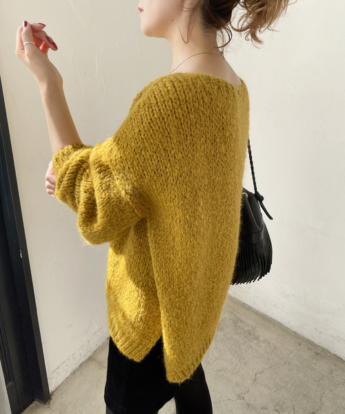 TRICOTS JEAN MARC(トリコットジーンマルク)の「≪追加≫【TRICOTS JEAN MARC】別注ボートネックスリットプルオーバー(ニット/セーター・レディース・チャコールグレー/パープル/イエロー・FREE)」の6枚目の写真