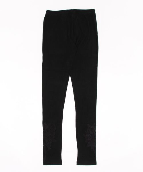 iS ScoLar（イズスカラー）の「523048：ブーケ柄レース裾テレコレギンス（レギンス/スパッツ・レディース・ブラック/ベージュ・M）」の3枚目の写真