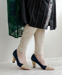 523048：ブーケ柄レース裾テレコレギンス