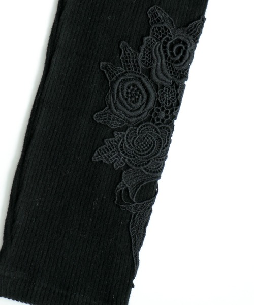 iS ScoLar（イズスカラー）の「523048：ブーケ柄レース裾テレコレギンス（レギンス/スパッツ・レディース・ブラック/ベージュ・M）」の13枚目の写真