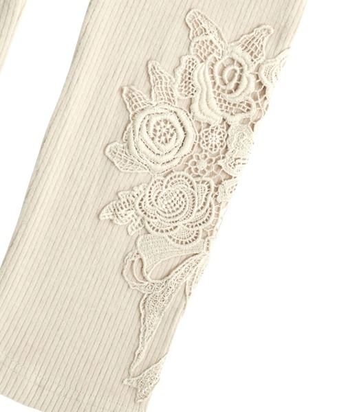 iS ScoLar（イズスカラー）の「523048：ブーケ柄レース裾テレコレギンス（レギンス/スパッツ・レディース・ブラック/ベージュ・M）」の10枚目の写真