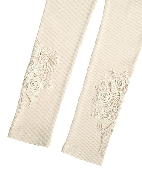 iS ScoLar（イズスカラー）の「523048：ブーケ柄レース裾テレコレギンス（レギンス/スパッツ・レディース・ブラック/ベージュ・M）」の8枚目の写真