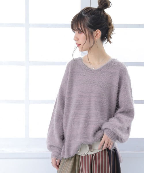 osharewalker（オシャレウォーカー）の「【廃盤】『ぽわん袖Vネックシャギーニット』（ニット/セーター・レディース・ベージュ/ラベンダー/ライトグリーン/グレー・1/2）」の8枚目の写真