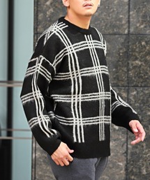 総柄モヘアタッチクルーネックニット