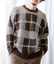 総柄モヘアタッチクルーネックニット