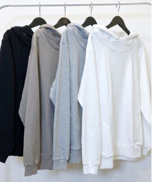 Alil（アリル）の「【Alil】アリル 裏毛 ボリュームネック パーカー プルオーバー 大人カジュアル（パーカー・メンズ・ブラック/オフホワイト/グレイッシュベージュ/杢グレー・LARGE/MEDIUM/SMALL）」の19枚目の写真