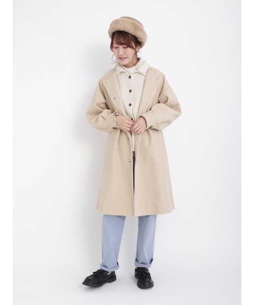 Samansa Mos2（サマンサ モスモス）の「ウーリーライクノーカラーコート（ノーカラーコート・レディース・ベージュ/オレンジ/チャコール・ﾌﾘ-）」の5枚目の写真