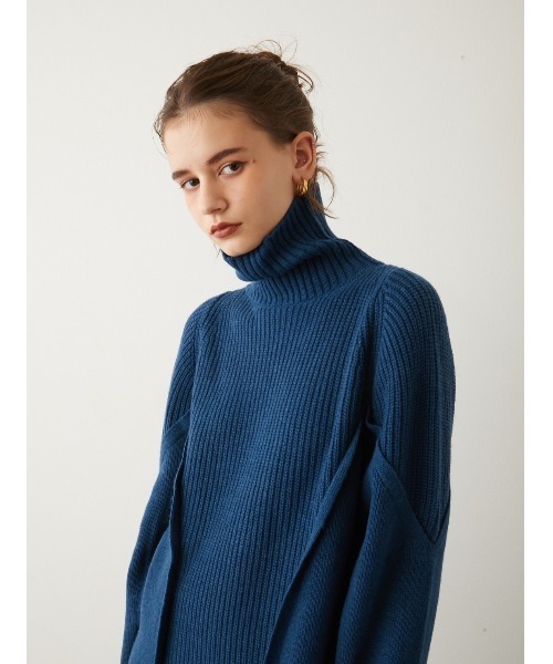 LA PEAU DE GEM(ラポドゥジェム)の「【LA PEAU DE GEM】リンキングデザインニットワンピース(ワンピース・レディース・ブルー/ブラック・FREE)」の9枚目の写真