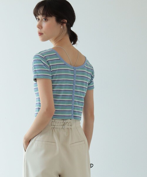 Ray BEAMS(レイビームス)の「【WEB限定】Lee / マルチ ボーダー カーディガン(Tシャツ/カットソー・レディース・ブラック/サックスブルー・SMALL)」の8枚目の写真