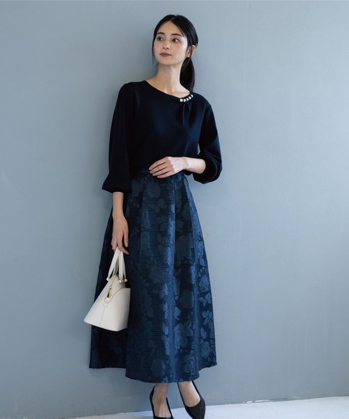 OPAQUE.CLIP（オペークドットクリップ）の「◆ジャカードスカート（スカート・レディース・ベージュ系その他3/ネイビー系・36/38）」の4枚目の写真