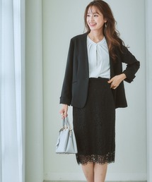 洗えるストレッチダブルクロスノーカラージャケット